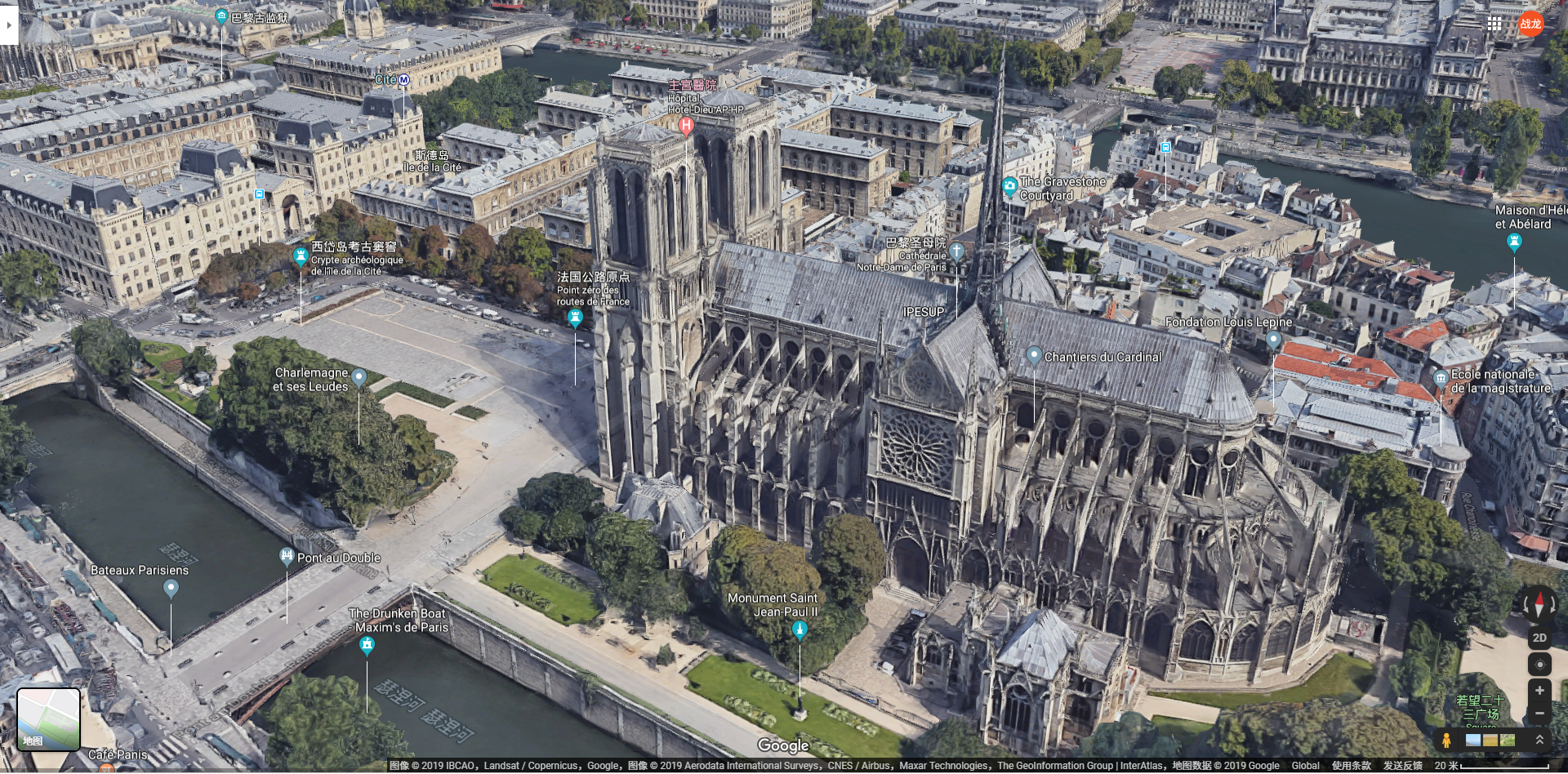 谷歌地球中的巴黎圣母院倾斜模型 谷歌地球中的巴黎圣母院倾斜模型