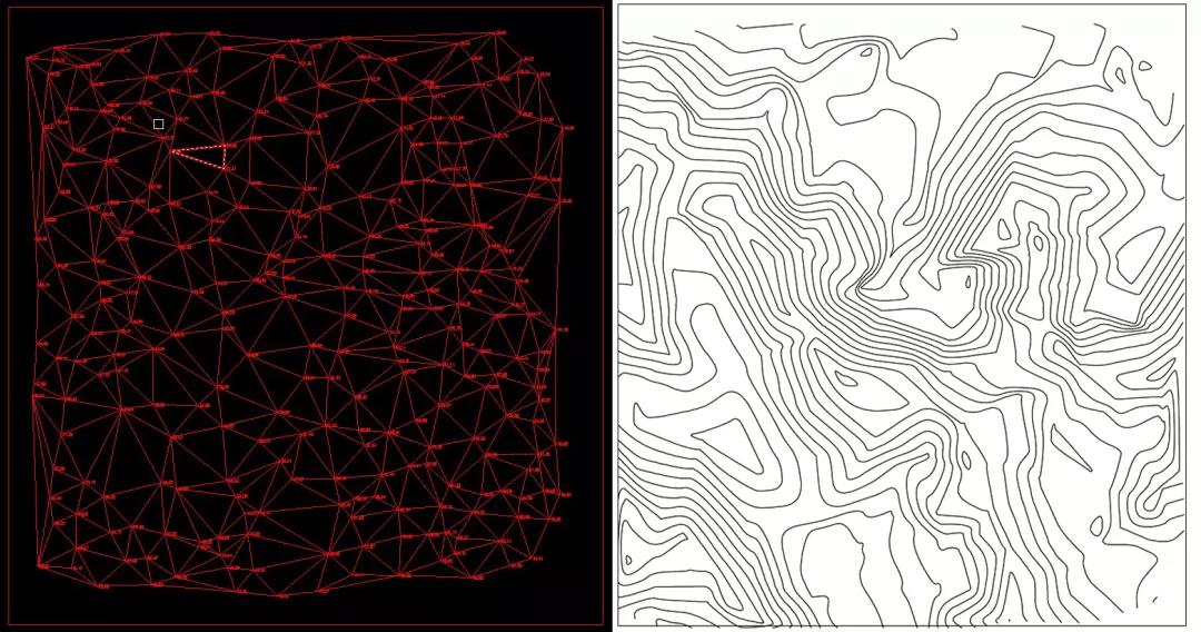 离散点生成三角网进而生成等高线（等高距2米）